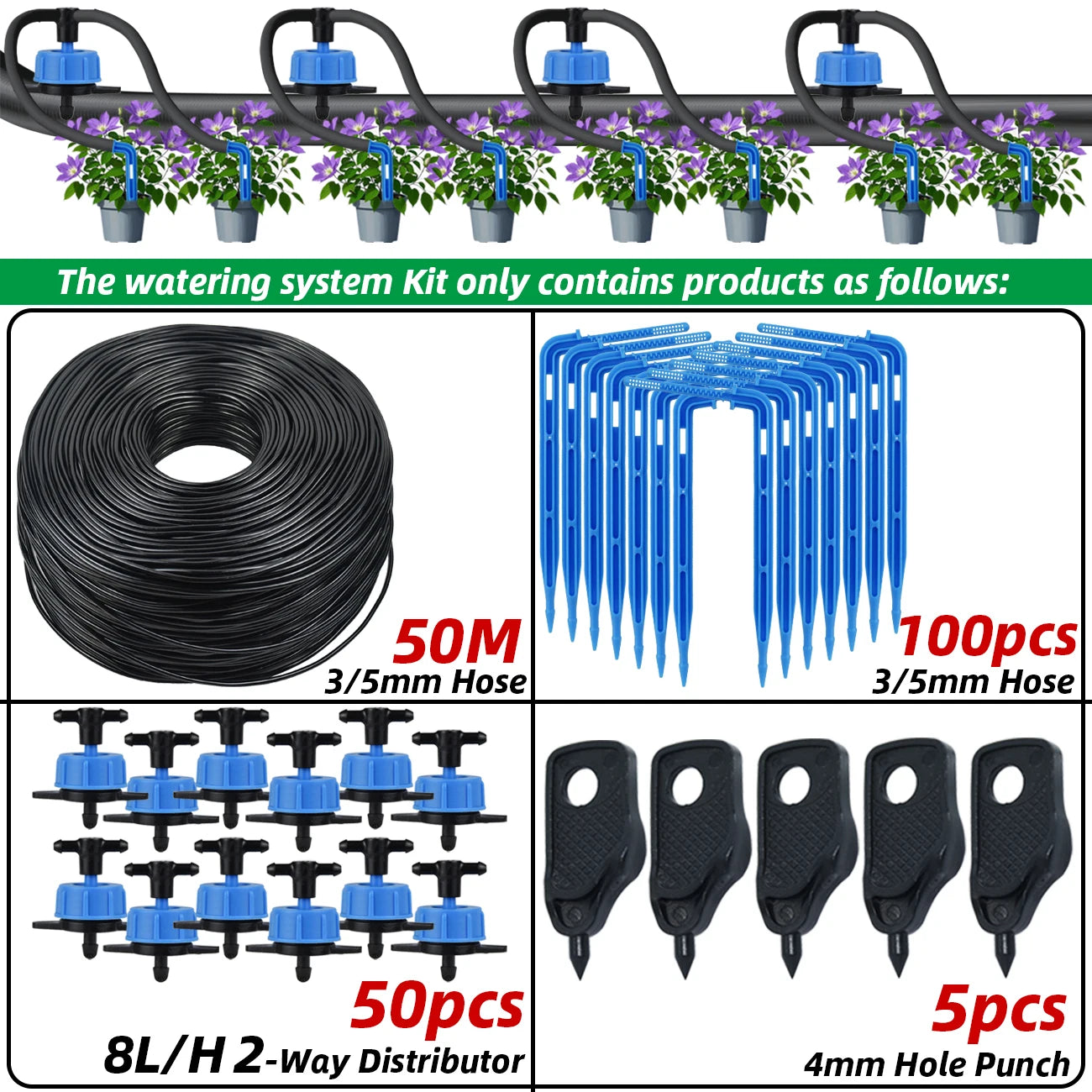 Kit de riego pot goteo. 40 y 50M