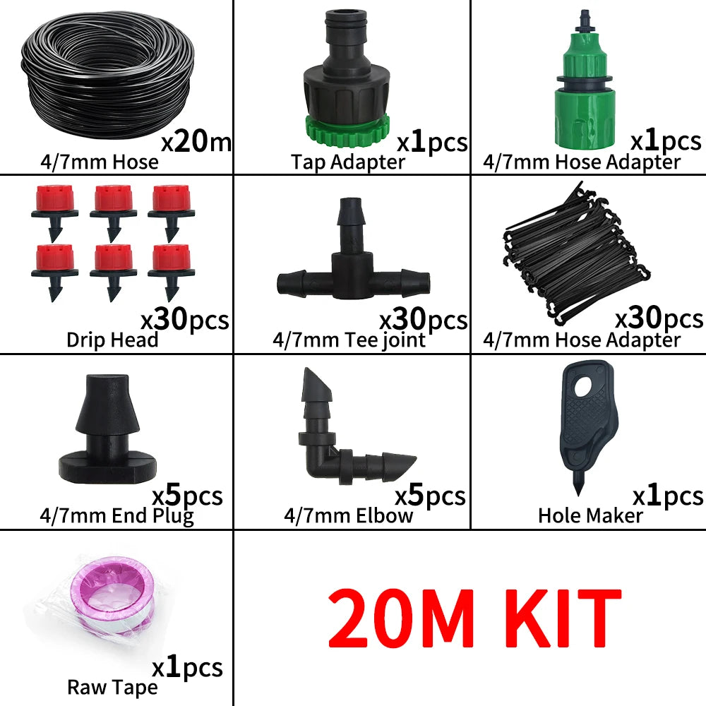 Sistema de Riego por Goteo de 15 y 20M - Kit Completo con Goteros Ajustables para Jardines y Plantas