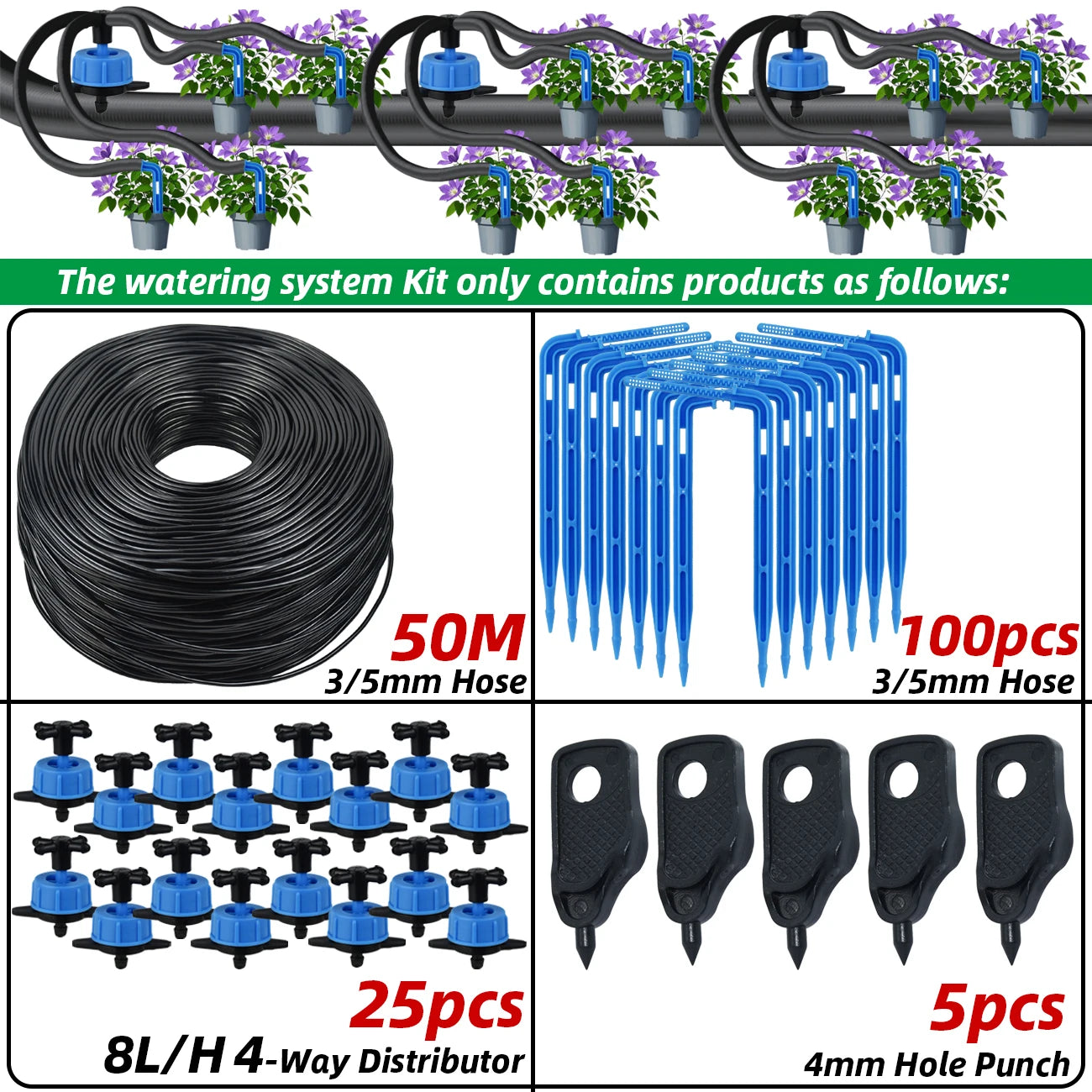 Kit de riego pot goteo. 40 y 50M