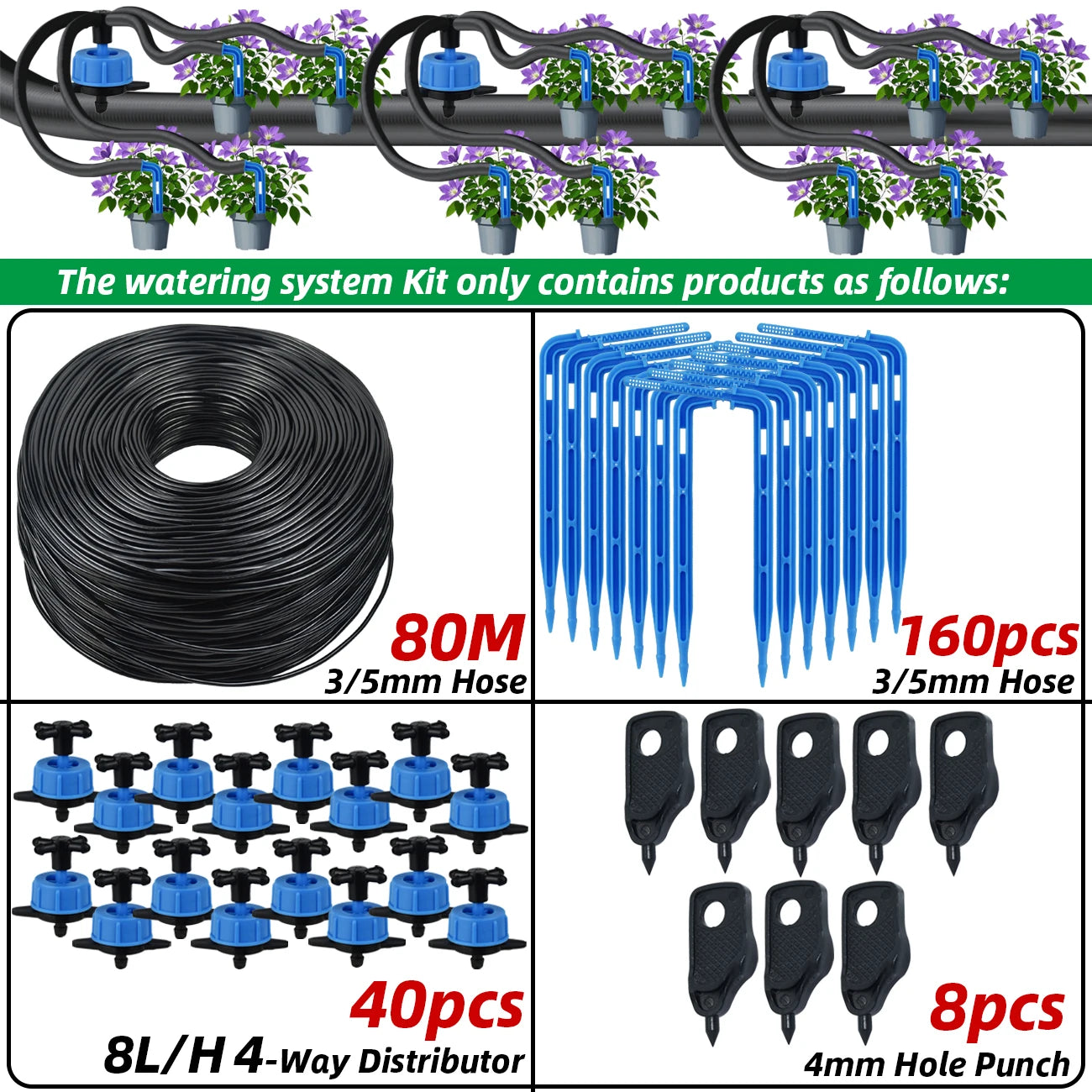 Kit de riego pot goteo. 40 y 50M