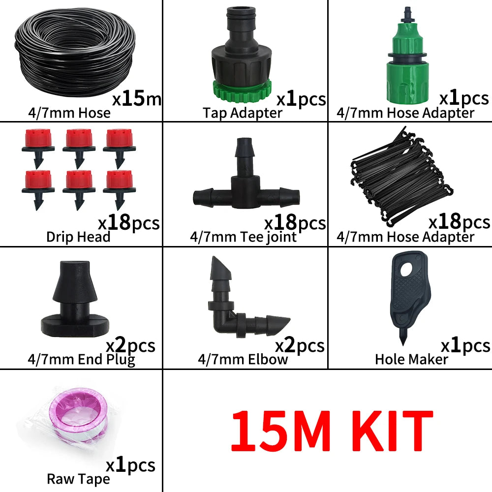 Sistema de Riego por Goteo de 15 y 20M - Kit Completo con Goteros Ajustables para Jardines y Plantas