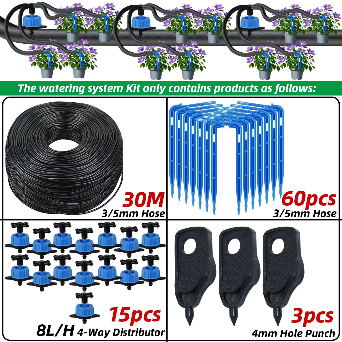 Kit de riego pot goteo. 40 y 50M