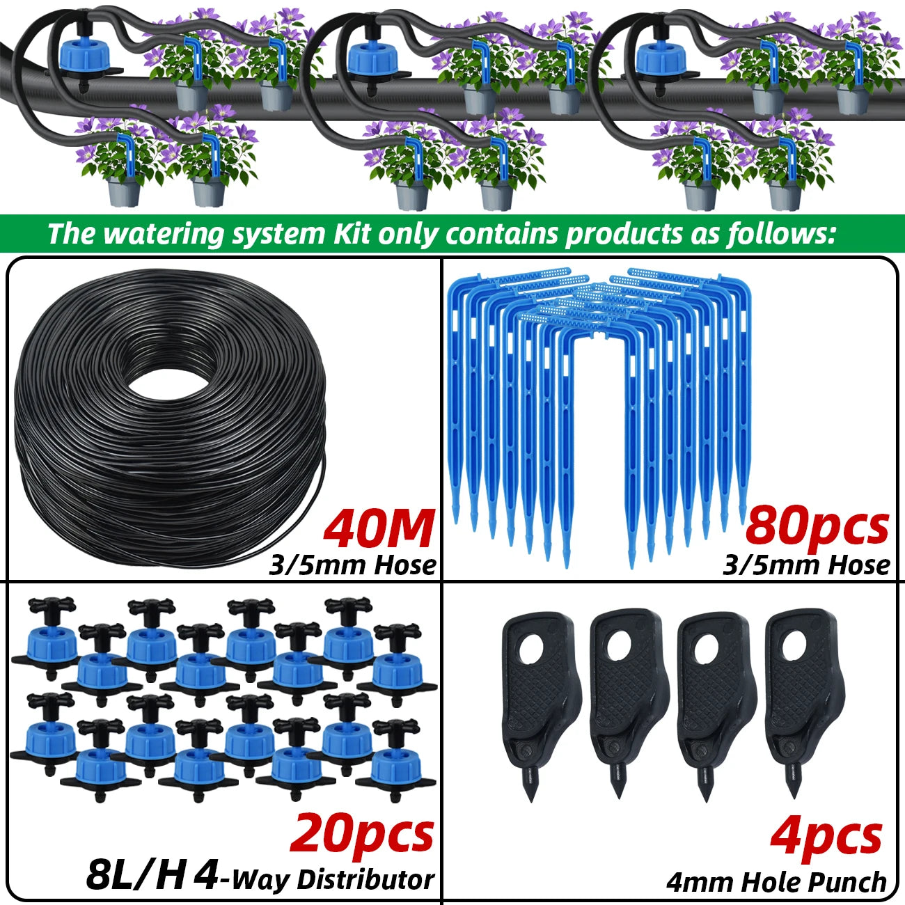 Kit de riego pot goteo. 40 y 50M
