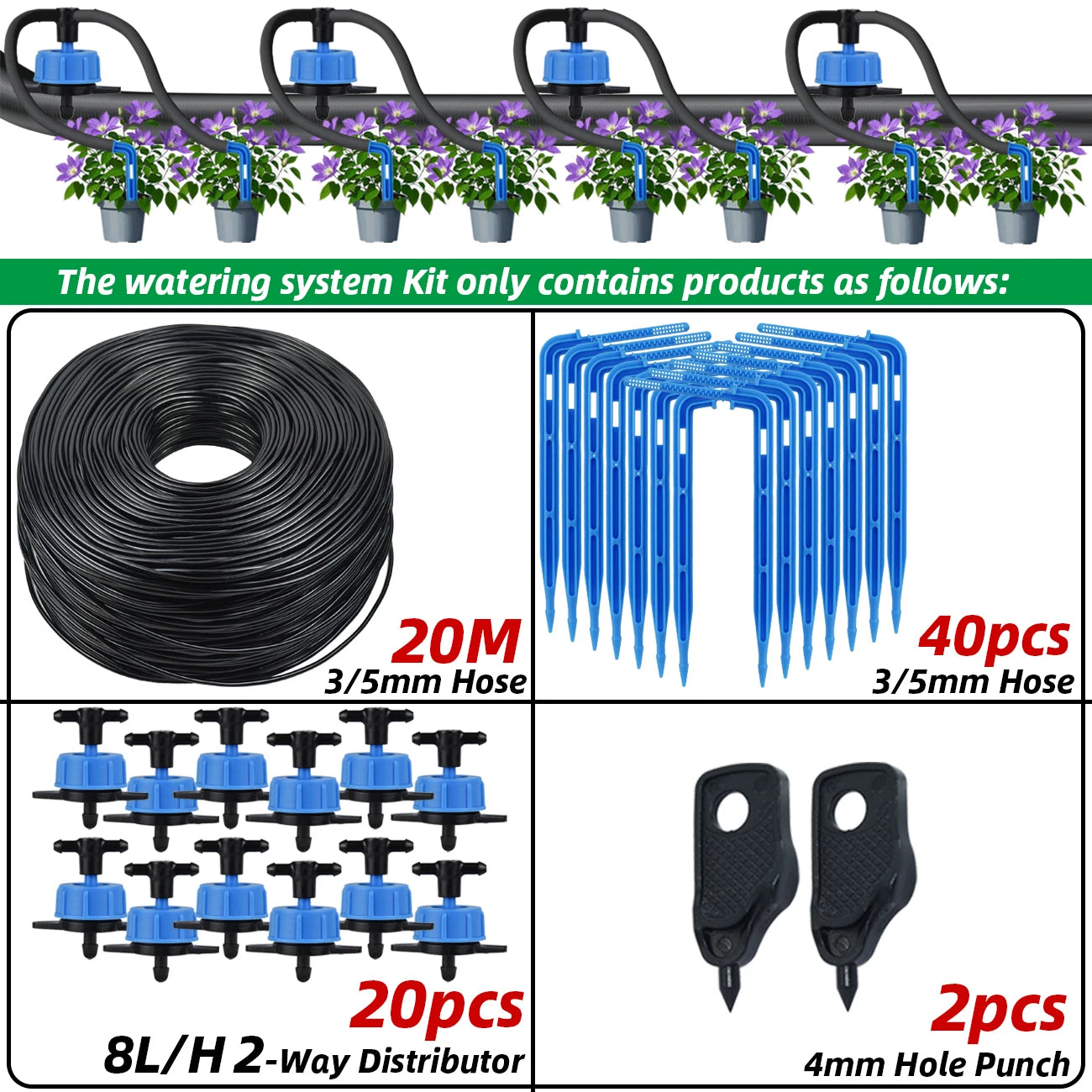 Kit de riego pot goteo. 40 y 50M